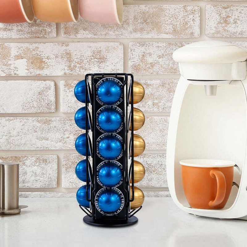Black Metal Rotating Coffee Capsule Holder, Espresso Pod Dispenser Rack ...