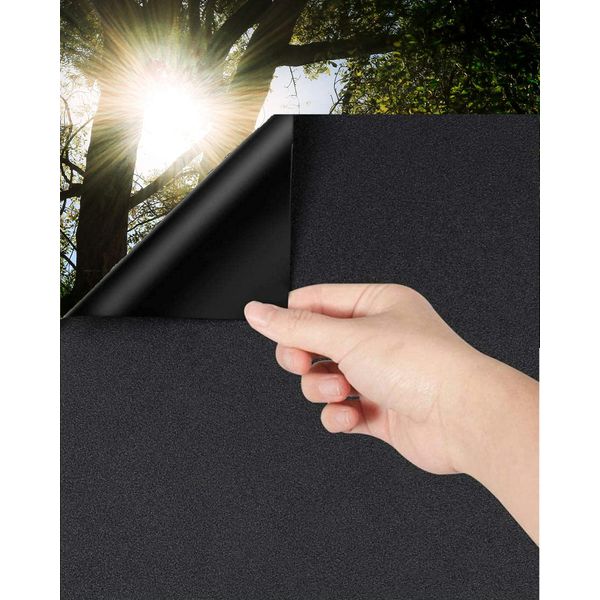 LOLIFEVE Blackout Window Film Privacy Self Adhensive Frosted Glass Film 100% Light Blocking Dark Tinting Sticker for Baby Nursery, Day Sleeping, etc.(Black-30 * 120cm)