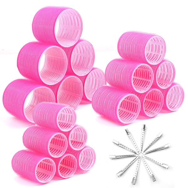 Cludoo Jumbo Hair Curlers Rollers with Clips, 28 Pcs Big Rollers for Hair Set with 3 Sizes Self Grip Hair Roller for Long Medium Short Thick Thin Hair Bangs Volume, Salon Hair Dressing DIY Hair Roller