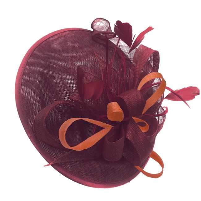 Caprilite Burgundy and Burnt Orange Sinamay Big Disc Saucer Fascinator Hat for Women Weddings Headband