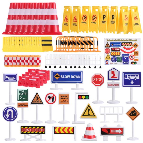 Street Road Signs Playset Miniatures Traffic Signs for Kids Street Signal Traffic Toys for Kids Playing