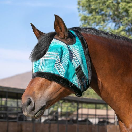 Kensington Fly Mask with Fleece Trim for Horses — Protects Face and Eyes from Flies and Sun Rays While Allowing Full Visibility — Breathable and Non Heat Transferring, Medium, Atlantis