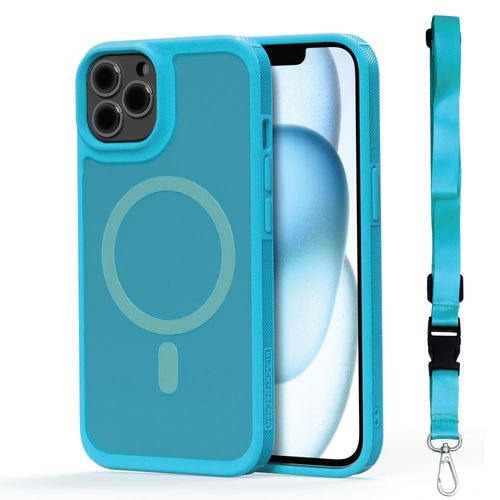 BLACK+DECKER for iPhone 15 Case, Compatible with MagSafe, Shockproof Military-Grade Protection, Magnetic Phone Case for iPhone 15 Pro, Blue (Changeable Buttons & Lanyard)