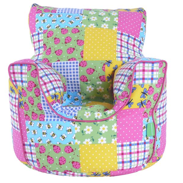 Cotton Patchwork/Ladybird Bean Bag Arm Chair with Beans