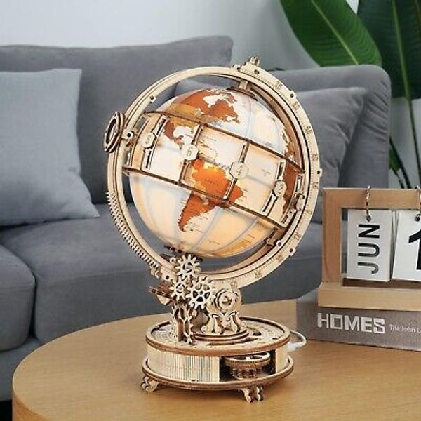 ROKR 3D Wooden Puzzles Illuminated Globe Model Kits DIY Toys Adults Xmas Gifts