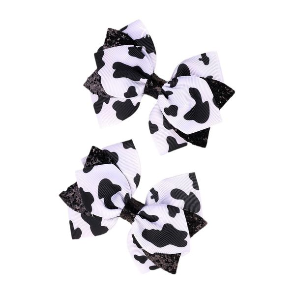 Cow Stria Cheer Bow Milk Cow Ponytail Holder Bowknot Cow Print Cheerleading Bow Cow Stria Jumbo Bow PHB11 (Hair Clip Bow-Black)