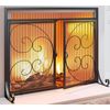 Flat Fireplace Screen with Hinged Doors Handcrafted Wrought Iron Classical Scrol