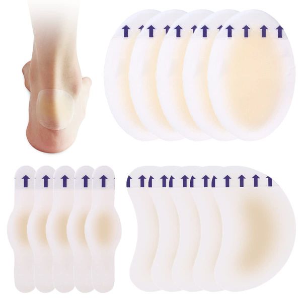 15 Pieces Blister Plasters Invisible Hydrocolloid Gel Blister Bandages Blister Cushion Pad Waterproof Blister Prevention Seal Band Aid for Feet Heel Toe and Guard Skin