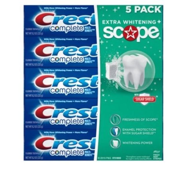 Crest Complete Multienefit Toothpaste Extra Whitening Plus Scope 8.2 Oz (Pack of 5)