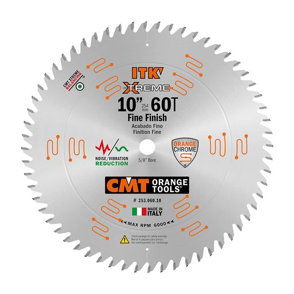 CMT 253.060.10 ITK Industrial Finish Sliding Compound Miter Saw Blade, 10-Inch x 60 Teeth 1FTG+2ATB Grind with 5/8-Inch Bore