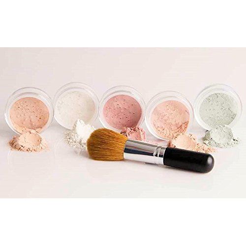 5 pc SET (BEIGE) WITH BRUSH Mineral Makeup Matte Foundation Kit Full Size Sheer Powder Bare Face Cover