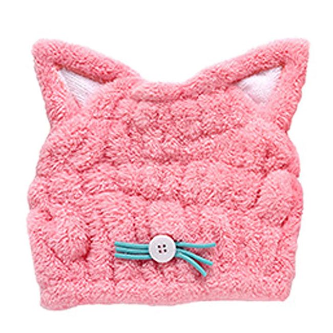 Shttown Children's Towel Cap, Just Put On and Dry, Quick Drying, Cute, Cat, Dry Cap, Bath, Pool, Kids (Pink)