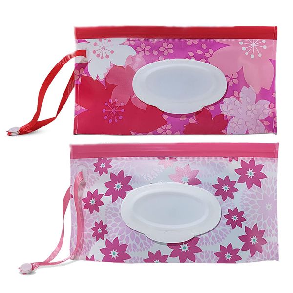 2 pcs Baby Wipes Dispenser Wet Wipes Bag for Baby, Wet Wipe Box, Reusable Wet Wipe Bag, Wet Wipes Container for On The Go, Home, Office (Pink)