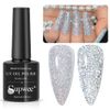 Supwee Silver Reflective Glitter Gel Polish Sparkling Diamond Nail Gel Soak Off UV/LED Shiny Gel Holographic Glitter Gel Nail Varnish Manicure DIY At Home Salon
