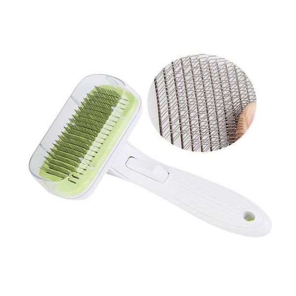 Luxury Pet Grooming Tool: Automatic Hair Brush Remover For Dogs And Cats - Fine Needle Comb / Green