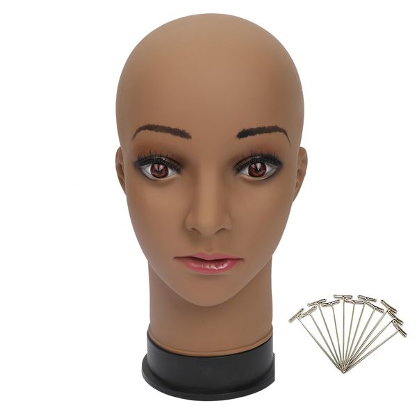 BHD BEAUTY Bald Mannequin Head Brown Female Professional Cosmetology for Wig Making, Display wigs, eyeglasses, hairs with T pins 22''