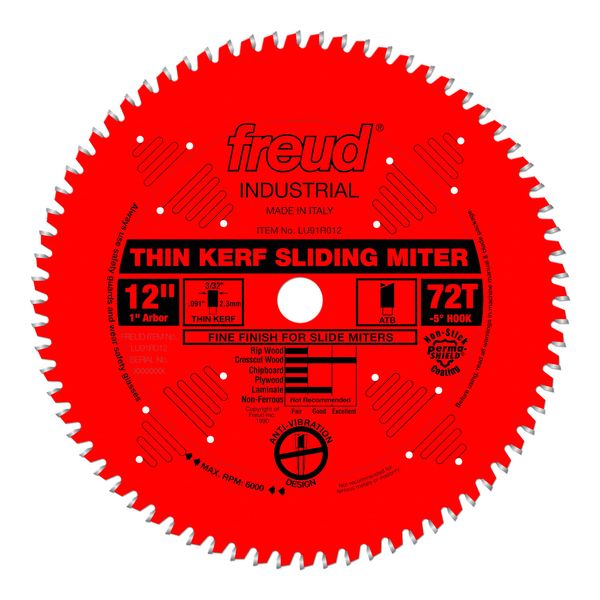 Freud LU91R012: 12" Thin Kerf Sliding Compound Miter Saw Blade