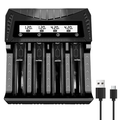 WAVYPO Battery Charger for AA AAA 18650 Rechargeable Batteries, [Quick Charge] 4-Bay Charger with LCD Display for NiMH NiCD, Auto Shut-Off & Overcharge Protection (4 Bay)