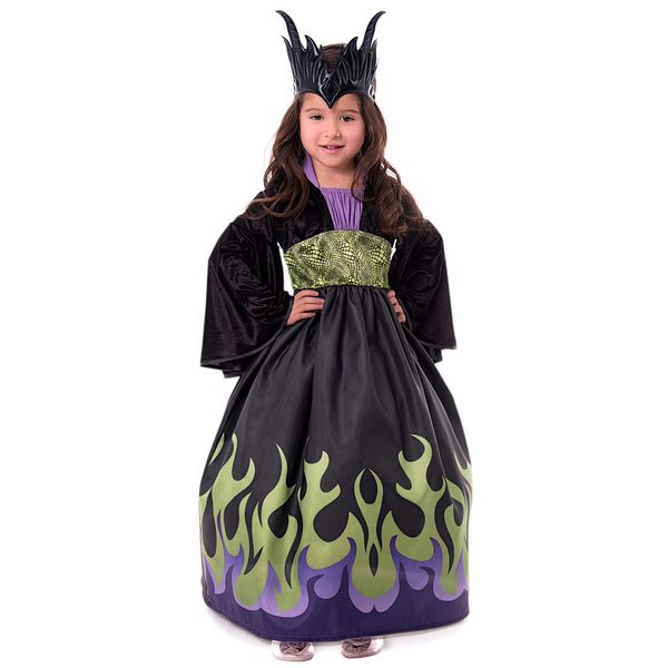 Little Adventures Dragon Queen Dress Up Costume with Soft Crown (Large Age 5-7) - Machine Washable Child Pretend Play and Party Dress with No Glitter