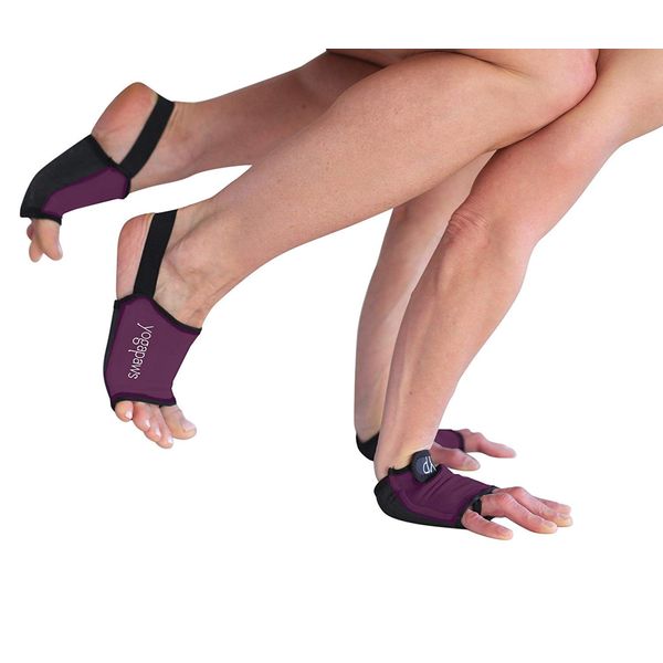 YogaPaws Elite Gloves and Toe Less Socks Set, Rich Maroon, (Size #1) Women's XS