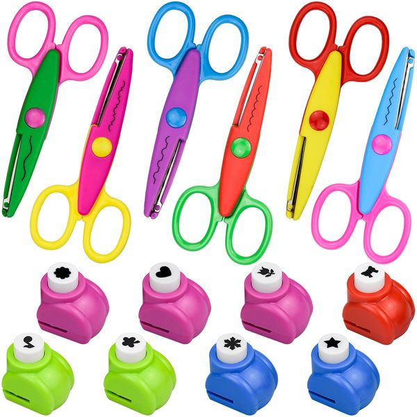 14 Pieces Colorful Paper Edger Scissors and Punch Paper Shaper, Creative Kids Craft Scissors Set for Stamp Paper Cutting Photo DIY