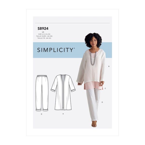 Simplicity Sewing Pattern S8924 Misses' Jacket, Top, Tunic & Pull-on Pants, Paper, U5 (16-18-20-22-24)