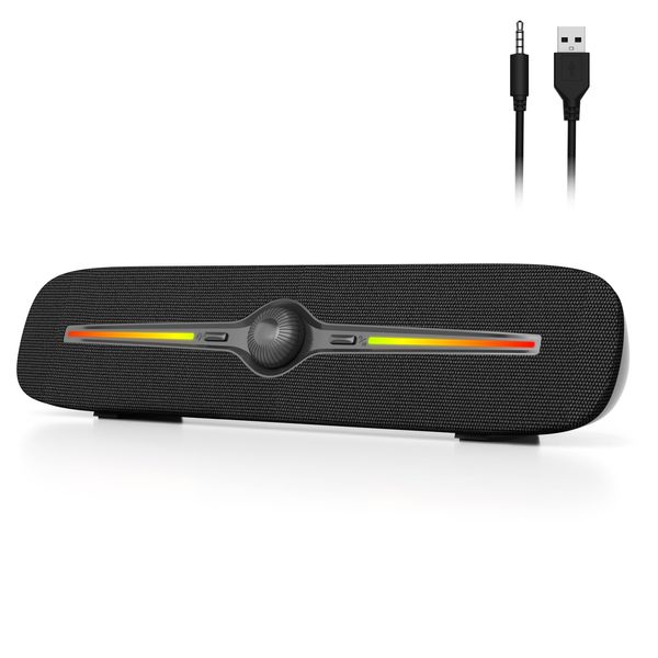SOULION R90 Computer Speaker for Desktop, USB Powered PC Bluetooth Speakers with LED Lights, 3.5 mm AUX Wired Small Sound-bar for Laptop Smartphones