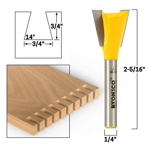 YONICO Router Bits Dovetail 14 Degree X 3/4-Inch 1/4-Inch Shank 14116q