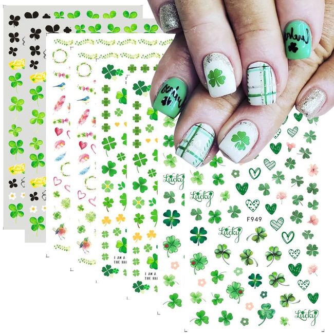 8Pcs St. Patrick's Day Nail Art Stickers,Green Shamrock 3D Self-Adhesive Nail Decals St. Patrick's Day Nail Supplies Four Leaf Clover Nail Sticker Lucky of Irish Spring Summer Design Manicure Decor