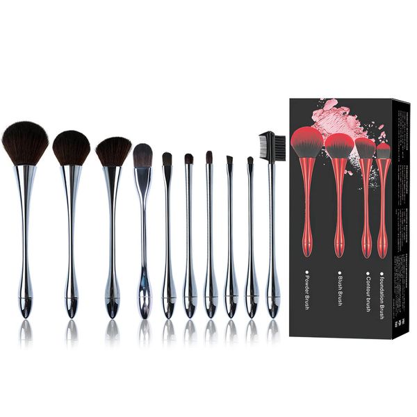 10 Stück Makeup Pinsel Set, Professionelle Schminkpinsel set, Kosmetikpinsel Make up Foundation Puder Rouge Concealer Lippen Highlight Contour Lidschatten, Schmink Pinsel Make-up Brushes set (Silber)