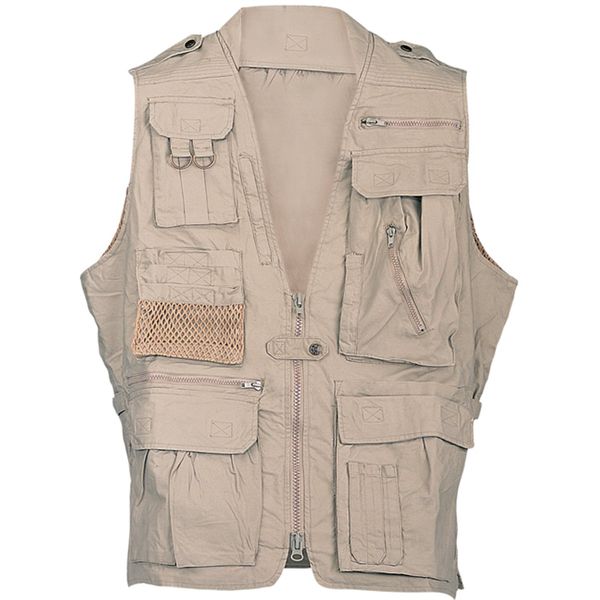 Humvee HMV-VS-K-M Medium Cotton Safari Vest with Extra Pockets, Khaki