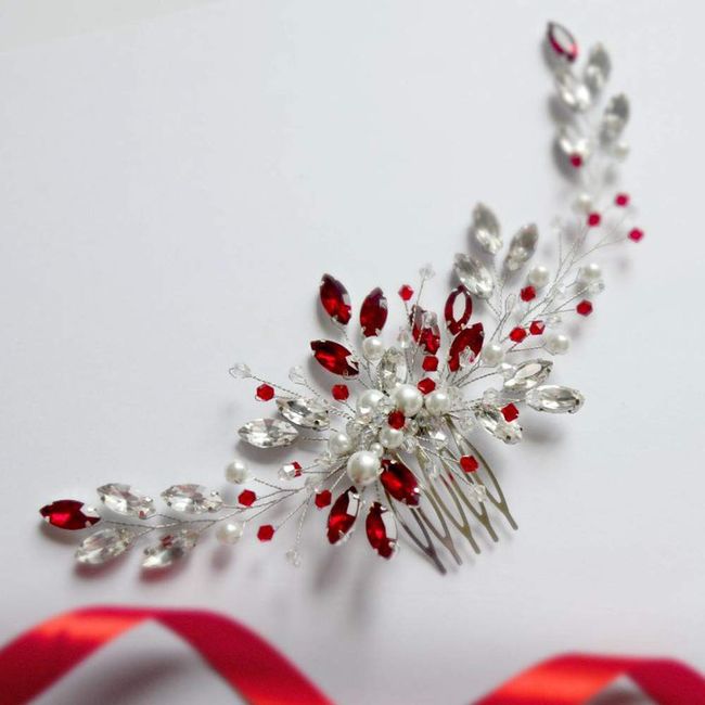 Aimimier Bridal Red Crystal Hair Comb Ruby Hair Vine with Comb Pearl Hair Piece Prom Party Festival Wedding Hair Accessories for Women and Girls