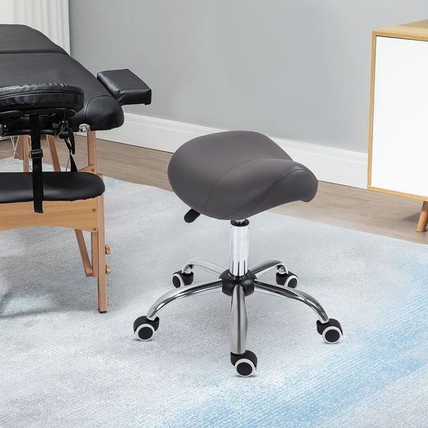 Hydraulic Adjustable Rolling Massage Salon Stool Spa Saddle Chair, Gray