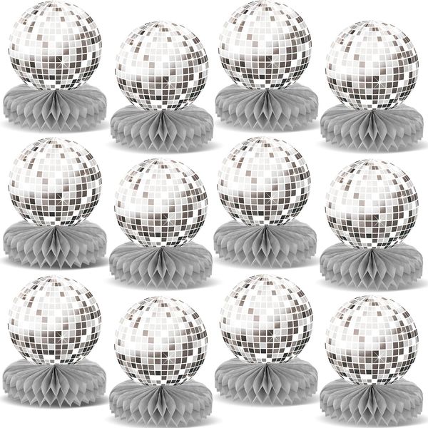 12PCS Disco Theme Party Honeycomb Centerpieces 70s Birthday Party Decorations 70s Disco Party Table Toppers Disco Ball Party Table Centerpieces for Silver Disco Back To 70s Party Supplies (Not Ball)