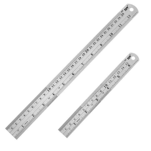 ZZTX Heavy Duty 100% Stainless Steel Ruler Set 12 Inch (30 CM) + 6 Inch (15 CM) Metal Rulers Kit - Perfect Straight Edge for Easy Measurements