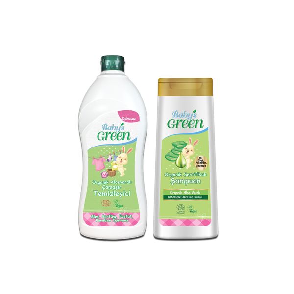 2'li Set Bebek Çamaşır Deterjanı Organik Aloe Veralı 20 Yıkama - Organik Bebek Şampuanı 400 ml