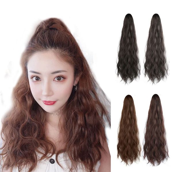 Women's Clip-on Ponytail Wig, Long, Curly Hair Extensions, Point Wig, 15.7 inches (40 cm), 19.7 inches (50 cm), 23.6 inches (60 cm), Light Brown, 19.7 inches (50