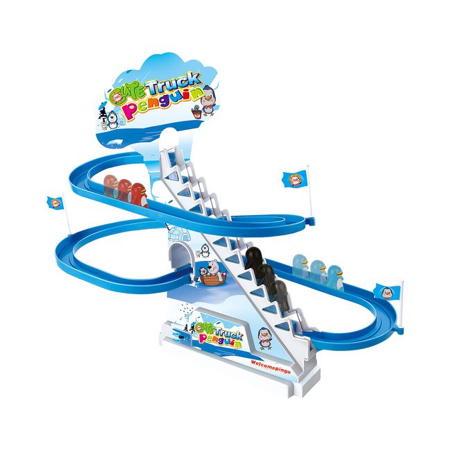 ARSUK Penguin Race Game Toy Playful Musical Roller Coaster Track Playset with Music & LED Flashing Lights On/Off Button for Toddlers and Kids Gift