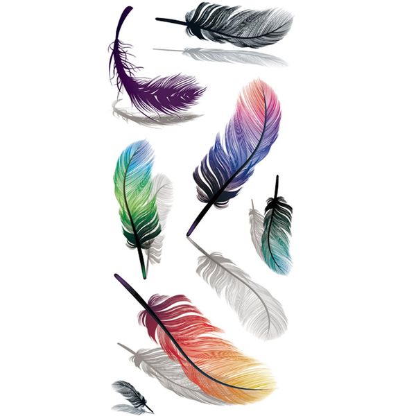 TAFLY 5Sheets Waterproof Fake Tattoo Stickers 3D Colorful Feathers Water Transfer Temporary Tattoo