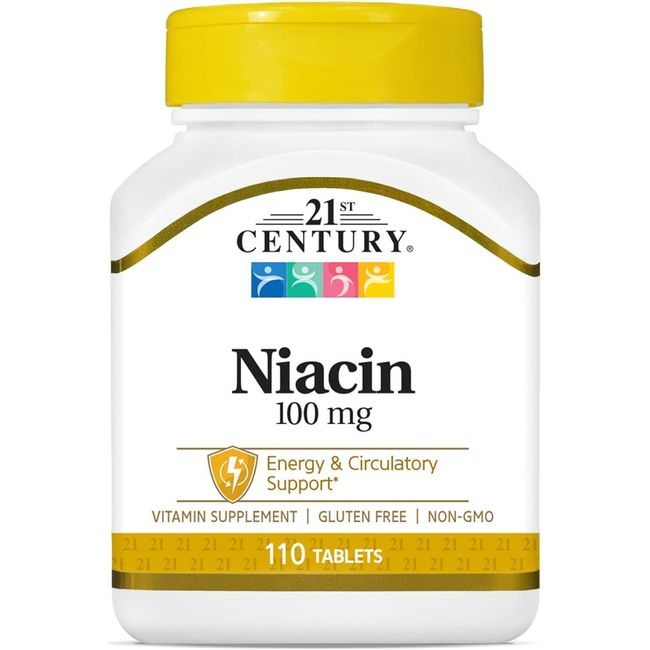 Niacin 100 Mg Vitamin B3 Source Metabolism Energy Circulatory Support, 110 Tabs