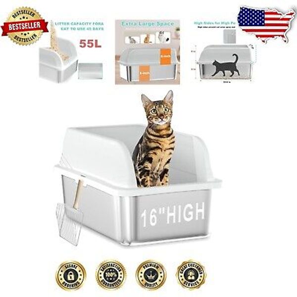 Non-Leaking XL Cat Litter Box – Stainless Steel with Upgraded Buckle Closure