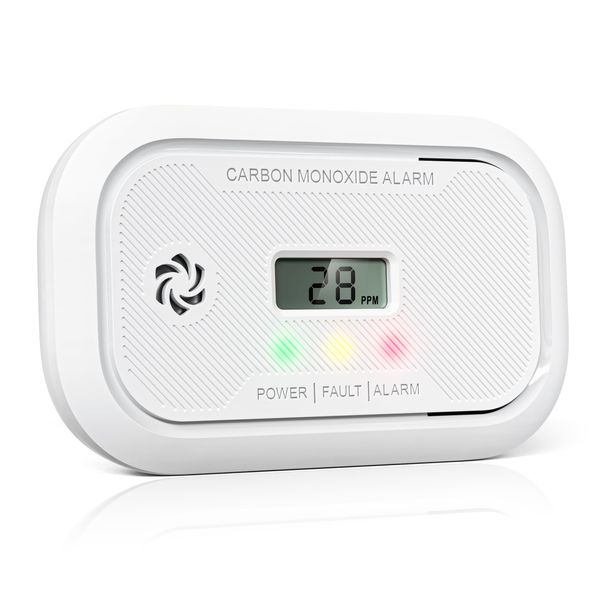 Carbon Monoxide Detector Portable with Digital LCD Display, Carbon Monoxide Alarm, Replaceable Battery CO Alarm Detector, 10 Years Life, Suitable for RV, Bedrooms, Compliant with EN 50291, 1 Pack