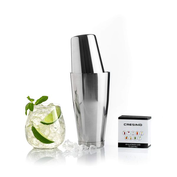 Boston Cocktail Shaker Set: 2pc Cocktail Making Set, Bartending Set w/ 830mL Weighted & 530mL Unweighted Cocktail Shakers & Cocktail Book, Stainless Steel Cocktail Set, Best Alcohol Gift Set - Cresimo