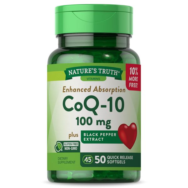 CoQ10 100mg | 50 Softgels | Enhanced Absorption Supplement | Plus Black Pepper Extract | Non-GMO and Gluten Free Formula | by Nature's Truth