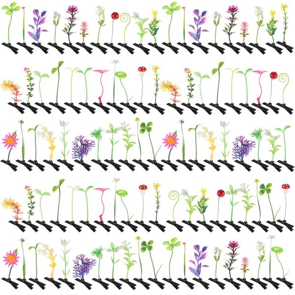 Tigeen 100 Pieces Bean Sprout Hair Clip Funny Plant Hairpins Little Grass Sprout Clips Flower Butterfly Mushroom Hair Accessories Barrettes Headwear for Women Girls Party (Mixed Style)