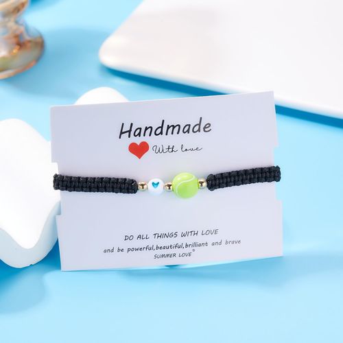 Dainty Adjustable Unisex Soccer Football Rugby Baseball Braided Sports Bracelets With Card Handmade Beaded Ball Charm Bracelets for Women Men Sports Team Party Favors Jewelry Gifts-F tennis