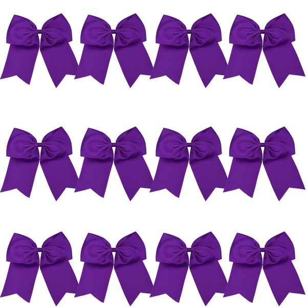 8 Inch Cheerleader Bows Ponytail Holder Cheerleading Bows Hair Tie(Purple)