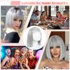 Short Grey Wigs with Bangs, Bob Hair Wigs Colored Wig with Flat Bangs Party Wigs Stretchy Close End Stocking Wigs Cap Colorful Decorations Cosplay Wig Hairpieces Synthetic Hair Wig for Women Ladies