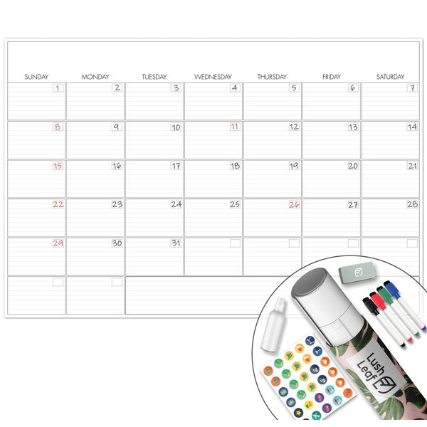 Lushleaf Designs Big Dry Erase Wall Calendar - Giant Whiteboard [24" x 36"] - Undated Monthly Planner for Home or Office Use - Laminated, Reusable - Streamline Your 2024 Schedule Effortlessly