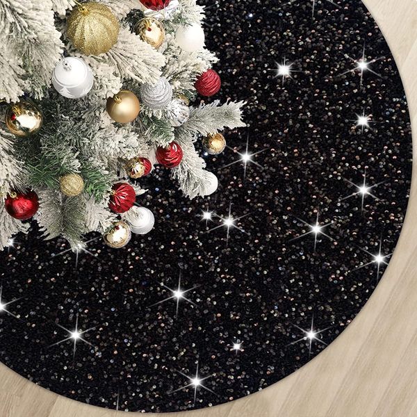 MODFUNS Glitter Christmas Tree Skirt Small Black Sequin Tree Skirt 21 Inch Mini Halloween Tree Skirt Sparkle Xmas Tree Base Bling Halloween Christmas Tree Skirt Collar for All Season Party Decor